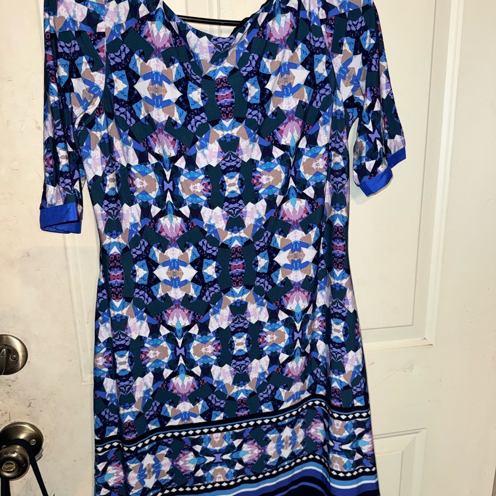 Eliza J Blue and Purple Geometric Long Sleeve Dress